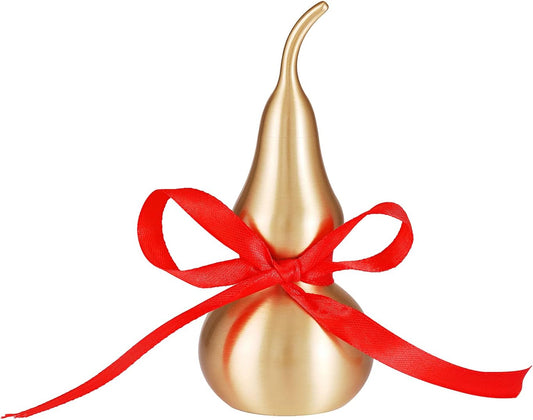 Feng Shui Decor - Brass Wu Lou Gourd with Red Luck Strip for Ideal Home Decoration,Table,Bookshelf,5inch Tall,Full Brass,Fortune Protection,Hu Lu Bring Good Luck,Healthy,Success