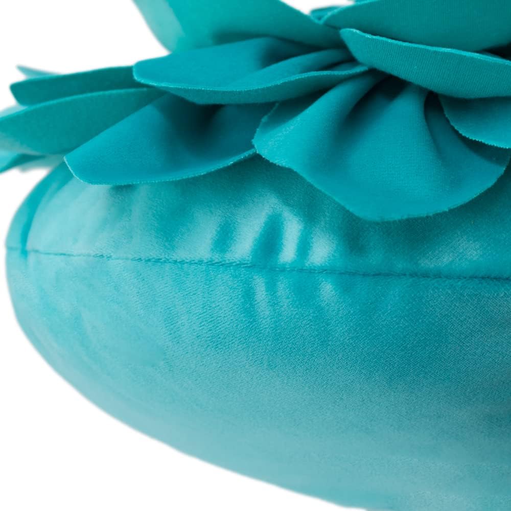 Decorative Throw Pillow 3D Flower Round Pillow Accent Handmade Cushion with Insert for Couch Bed Home Decor 12 Inch Teal