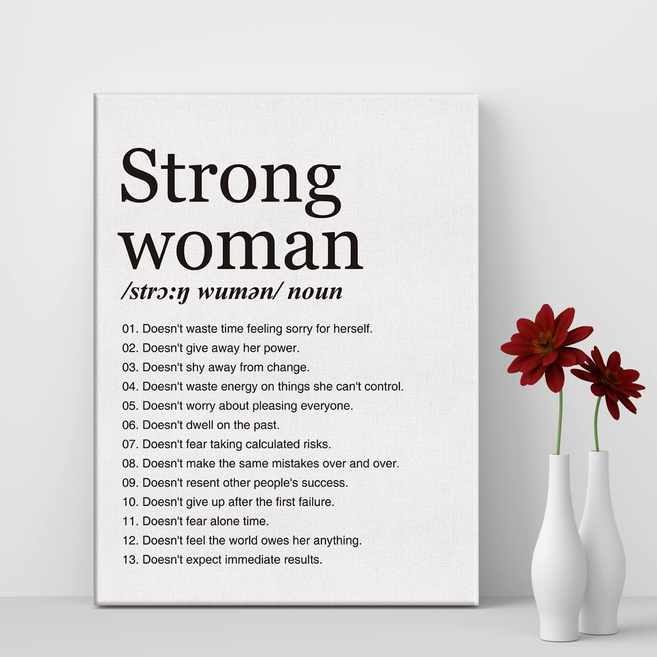 LEXSIVO Strong Woman Definition Print Canvas Wall Art Home Office Decor Modern Minimalist Feminist Painting 12x15 Canvas Poster Framed Ready to Hang Inspirational Gift