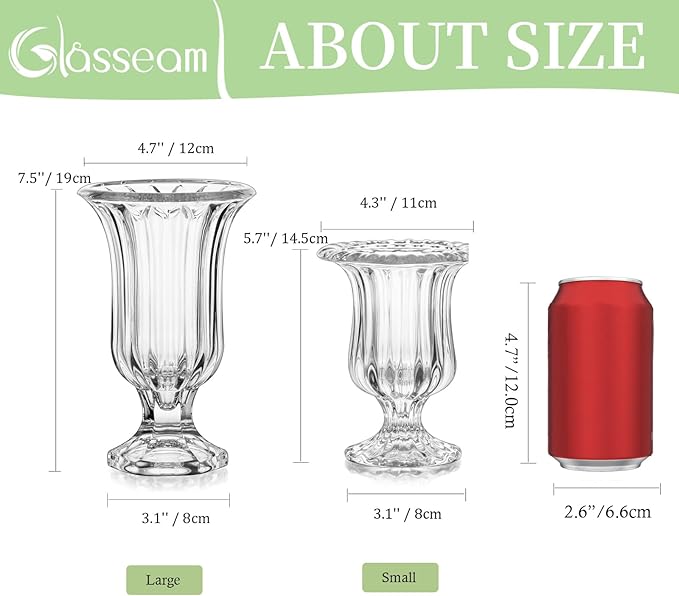Glasseam Ribbed Glass Vase for Flowers, 7.5in Tall Vases for Centerpieces, Modern Crystal Clear Vase Set of 12, Decorative Flower Vases for Decor, Fluted Footed Urn for Wedding Dining Table Decoration