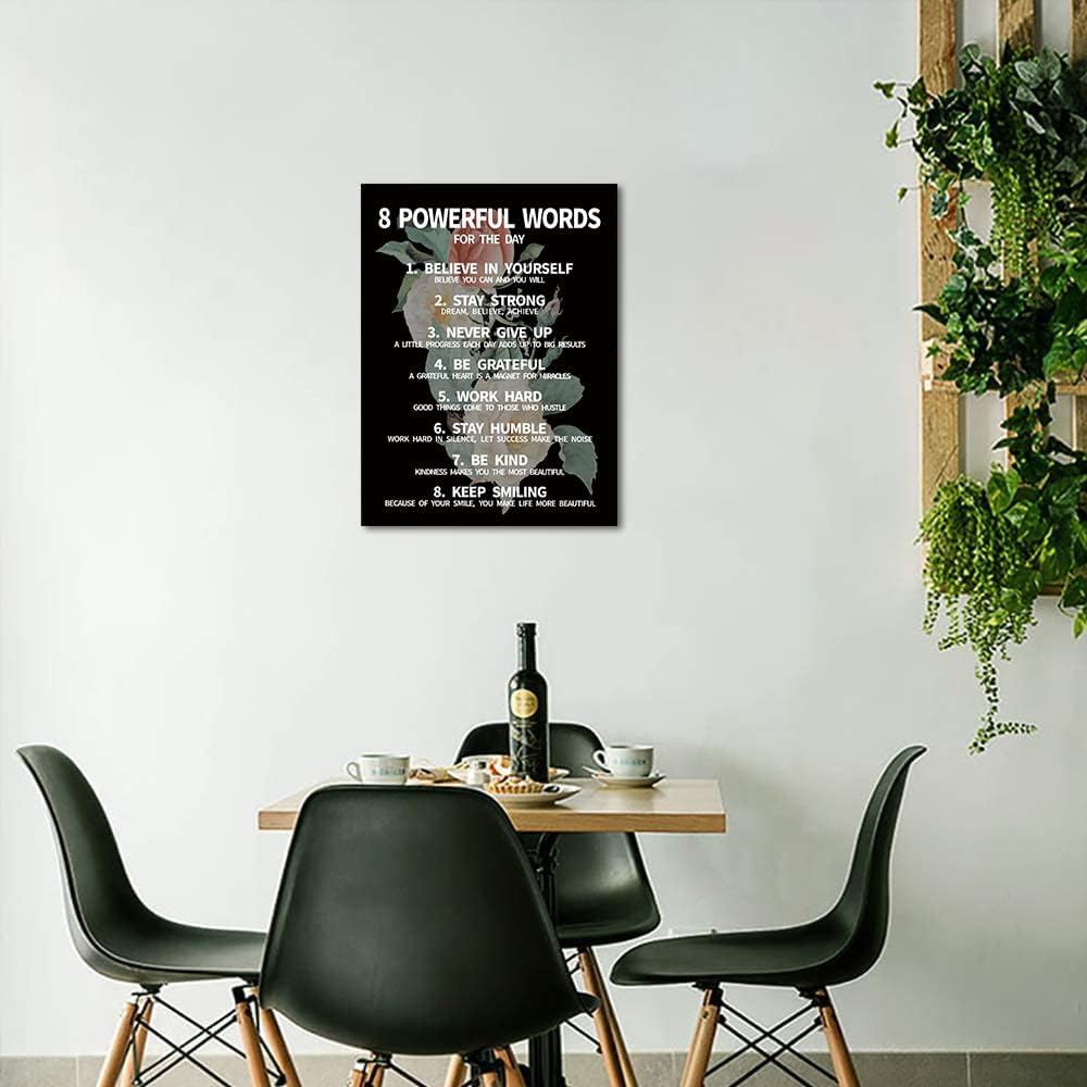 Inspirational Office Quotes Sayings - 8 Powerful Words for The Day Canvas Decoration Paintings with Flower Background Suitable for Office School Library Home Wall Hangings HD Print-12 x16 inch