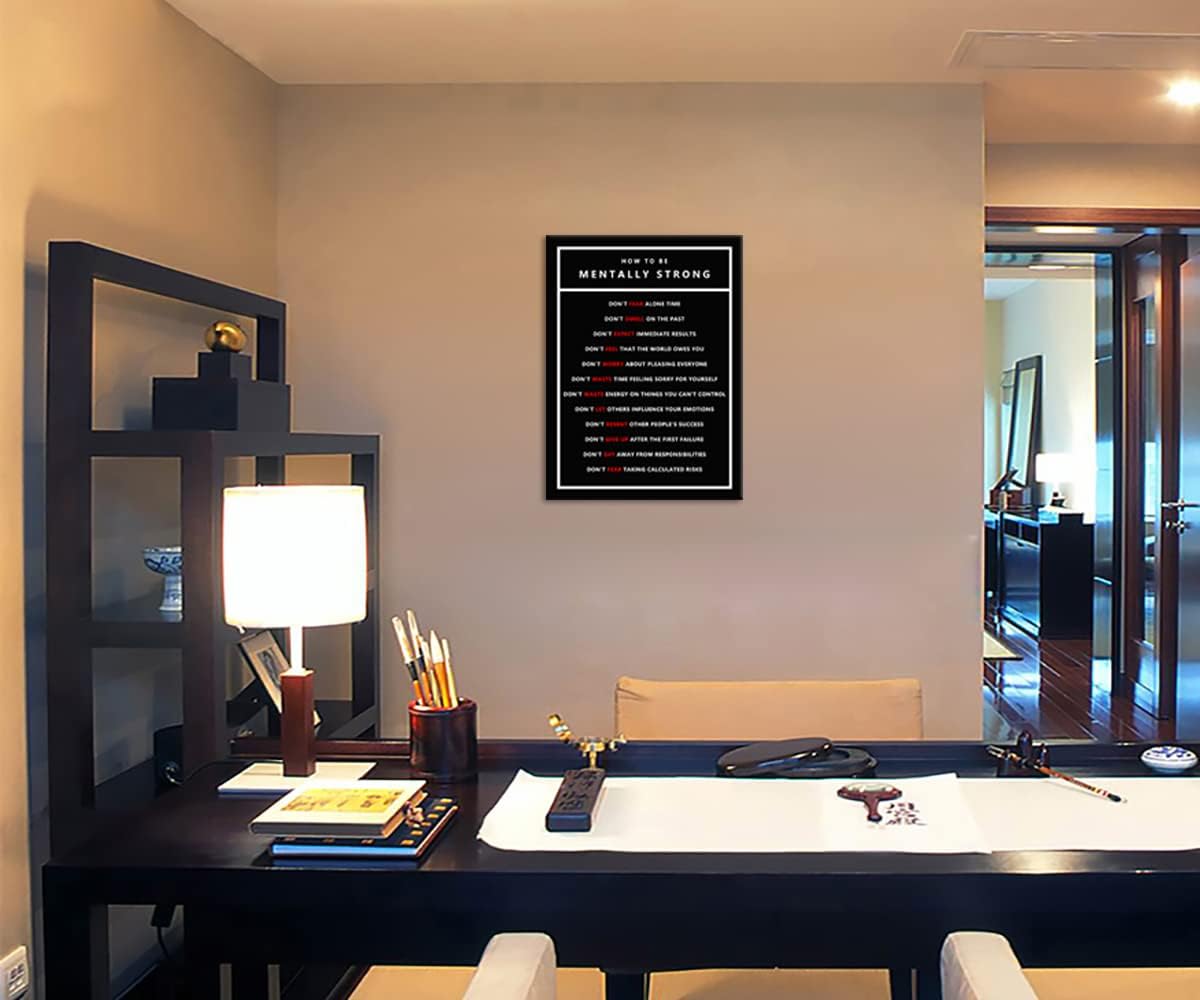 Inspirational Canvas Office Wall Art Motivational Entrepreneur Quotes How To Be Mentally Strong Poster Print Artwork Painting Wall Picture for Living Room Home Office Framed [18" W x 24" H]