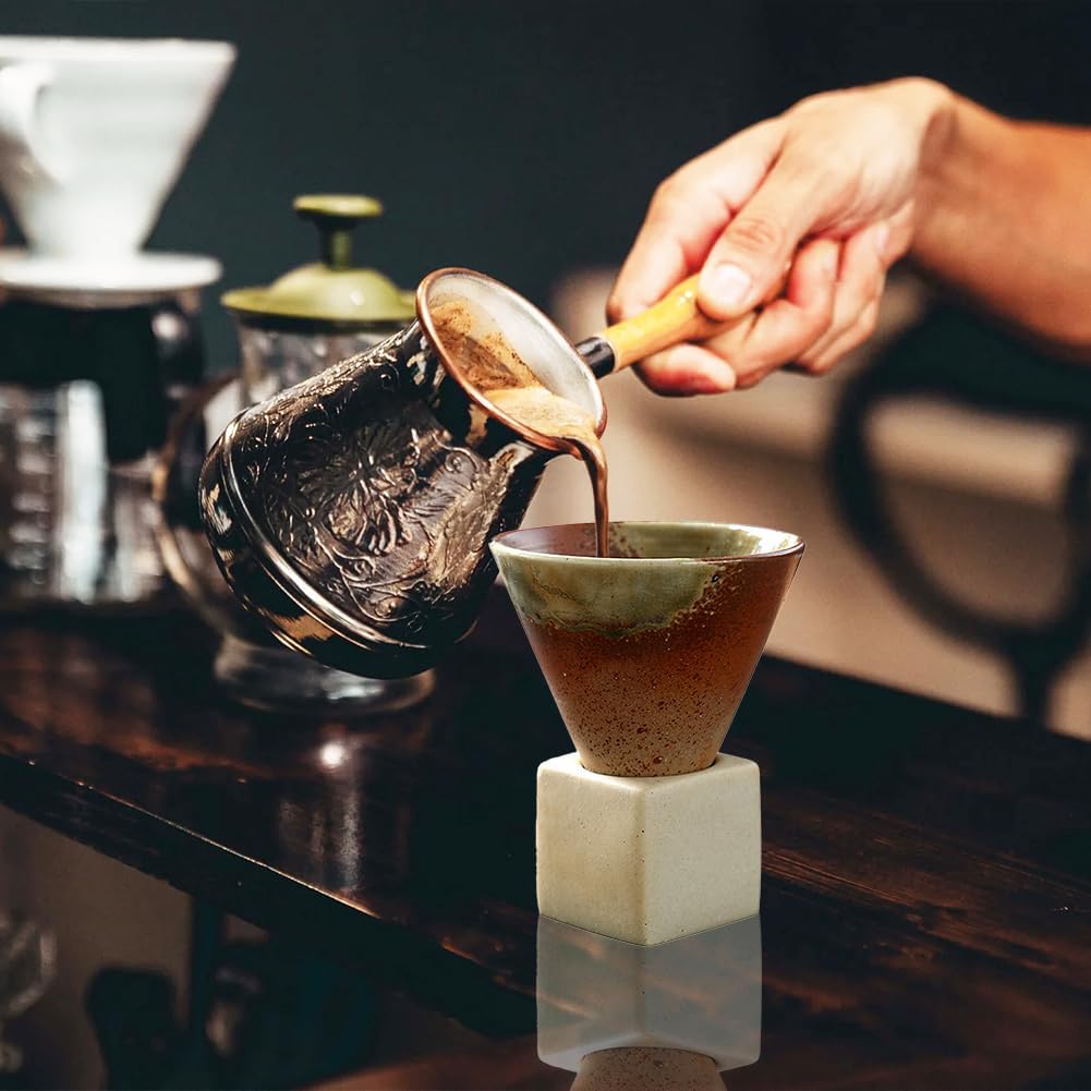 Japanese Coarse Pottery Mug, Triangular Cone Porcelain Cup with Square Base for Espresso Office and Outdoor Picnic Coffee Mugs Style Ceramic Tea Cups Shape Retro Heat Resistant (Type 3)