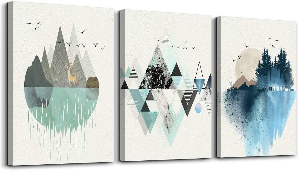 MHARTK66 Canvas Wall Art - Abstract Geometry Mountain Wall Artworks, 3 Panels, 12x16 inch, 3 Piece Set for Living Room, Office, Bedroom, Bathroom Home Decoration