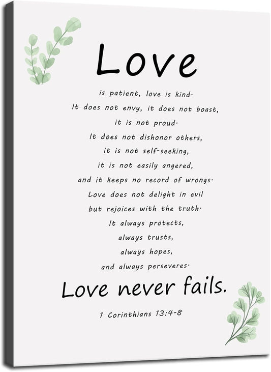 Inspirational Painting Wall Art Love is Patient Love is Kind Canvas Print Office Wall Decor 1 Corinthians 13:4-8 Poster Inspiring Framed Motivational Quotes for Wall Art Home Decor[18''W X 24''H]