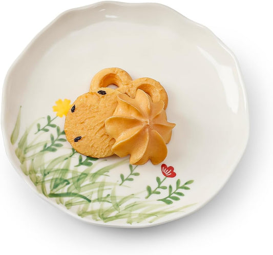 Koythin Ceramic Dessert Plates, Cute Fruits Dinner Plate, Printed Flowers Dinnerware for Office and Home, Kitchen Plates for Desserts (Hand Drawn Flower Fields)