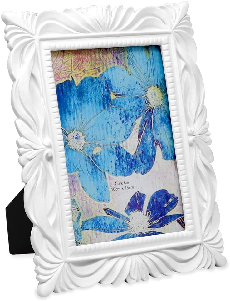 Isaac Jacobs 4x6 White Wave Textured Hand-Crafted Resin Picture Frame with Easel & Hook for Tabletop & Wall Display, Decorative Swirl Design Home Décor, Photo Gallery, Art, More (4x6, White)
