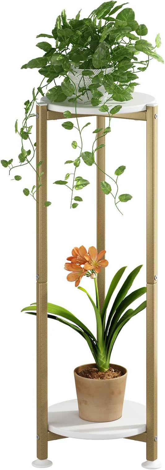 Plant Stand Indoor Corner Tall 2 Tier Metal Modern Flower Storage Plant Shelf Holder for Living Room Balcony Garden,Gold (2 Tier-Gold Round)