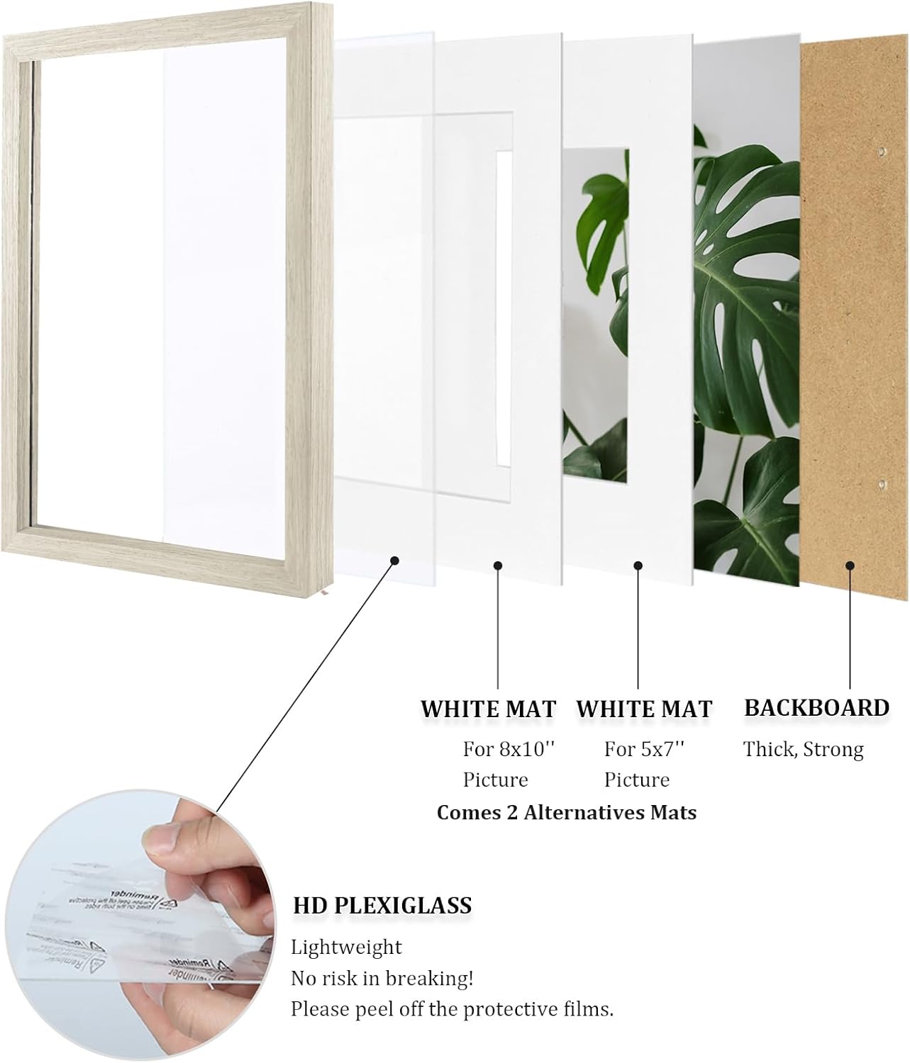 Egofine 11x14 Picture Frames Set of 4, Made of Solid Wood Covered by Plexiglass 5x7 and 8x10 with Mat or 11x14 without Mat, for Table Top Display and Wall Mounting Photo Frame Distressed Wood Grain