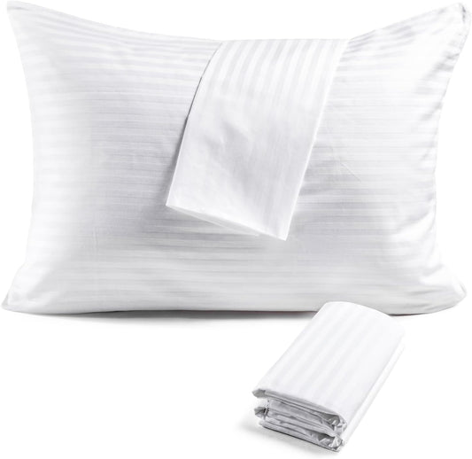 FAUNNA 600TC 100% Cotton Pillow Protectors, Standard Size (20x26), 4 Pack, Oeko-TEX Certified, Hotel Grade Pillow Cover with Silent Zipper, Zip Up Pillow Cases, White