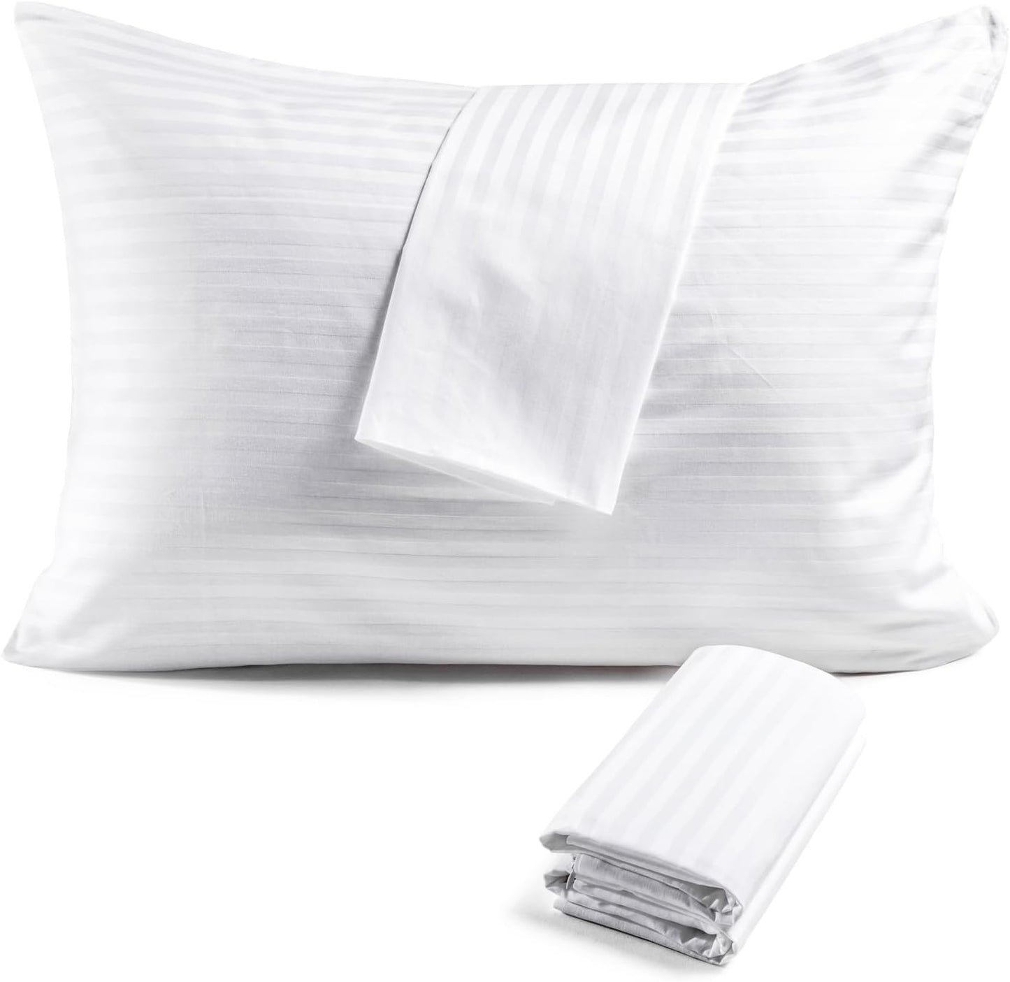 FAUNNA 600TC 100% Cotton Pillow Protectors, King Size (20x36), 4 Pack, Oeko-TEX Certified, Hotel Grade Pillow Cover with Silent Zipper, Zip Up Pillow Cases, White