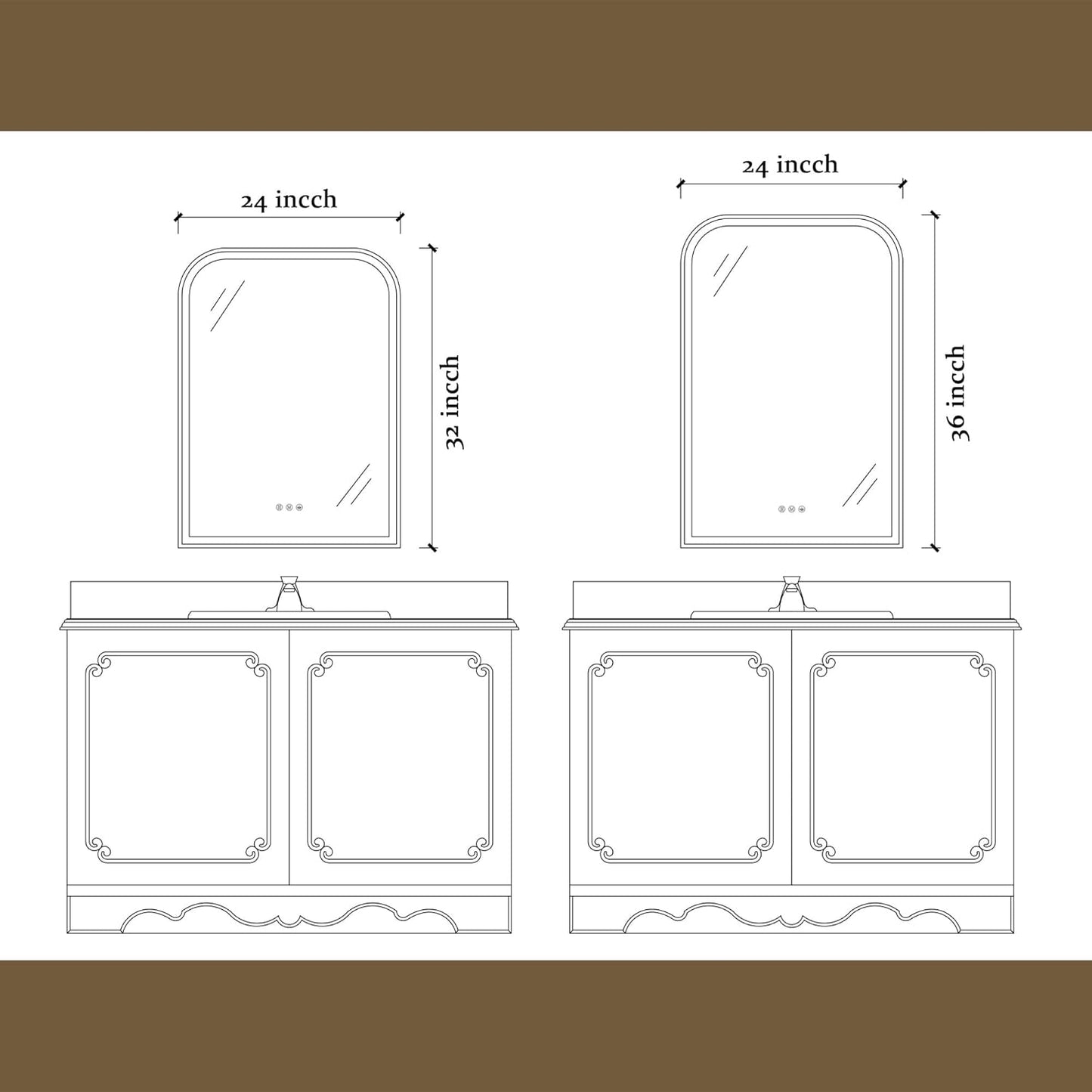 Mirror with Lights 24x36 inch,led Wall Mirror,Anti-Fog,Stepless Dimmable,3 Color Temperature Vanity Mirror,UL Listed