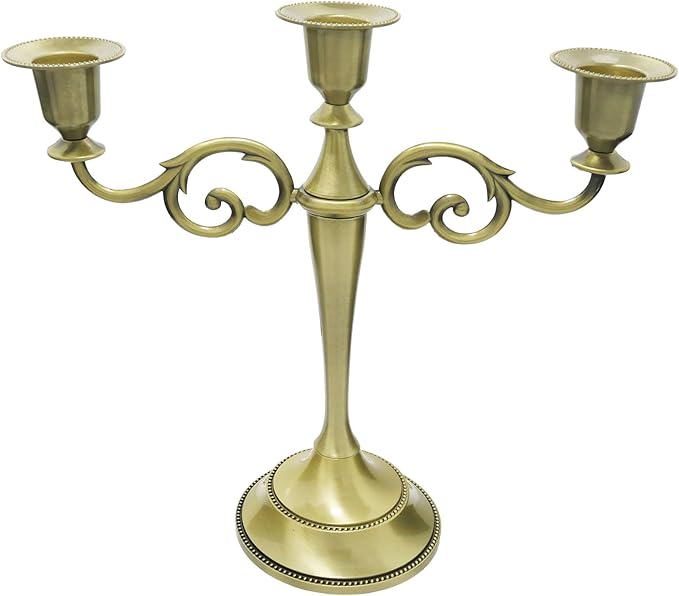 3 Candle Metal Candelabra – Candlesticks Holder for Formal Events, Wedding, Church, Holiday Décor, Halloween – Taper Candle Holder Stand Centerpiece Elegant Decoration Piece for Table,Bronze