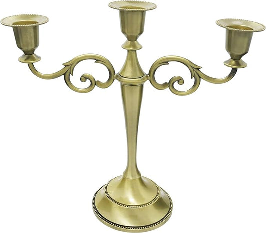 3 Candle Metal Candelabra – Candlesticks Holder for Formal Events, Wedding, Church, Holiday Décor, Halloween – Taper Candle Holder Stand Centerpiece Elegant Decoration Piece for Table,Bronze