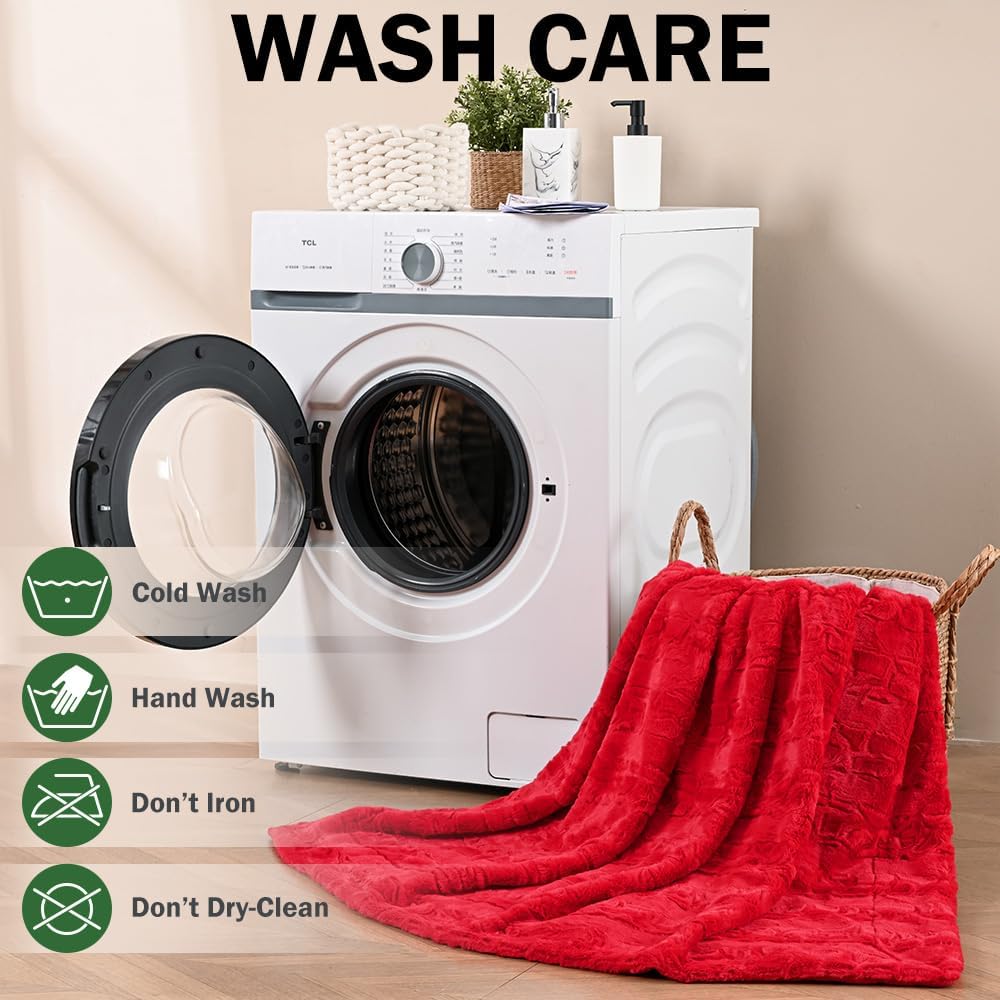 Krifey Oversized Faux Fur Blanket, Super Soft Cozy Blanket, Luxury Fluffy Throw Blanket Fuzzy Bed Throw, Plush Christmas Birthday Gifts for Women, Room Home Dorm Decor, Red, 60" x 80"