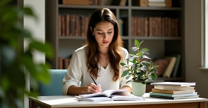 14.6'' Fake Plant Ficus Leaves Artificial Plant in Light Green Ceramic Stripe Planter Faux Real Looking and Touching Evergreen for Home Living Room Indoor & Outdoor