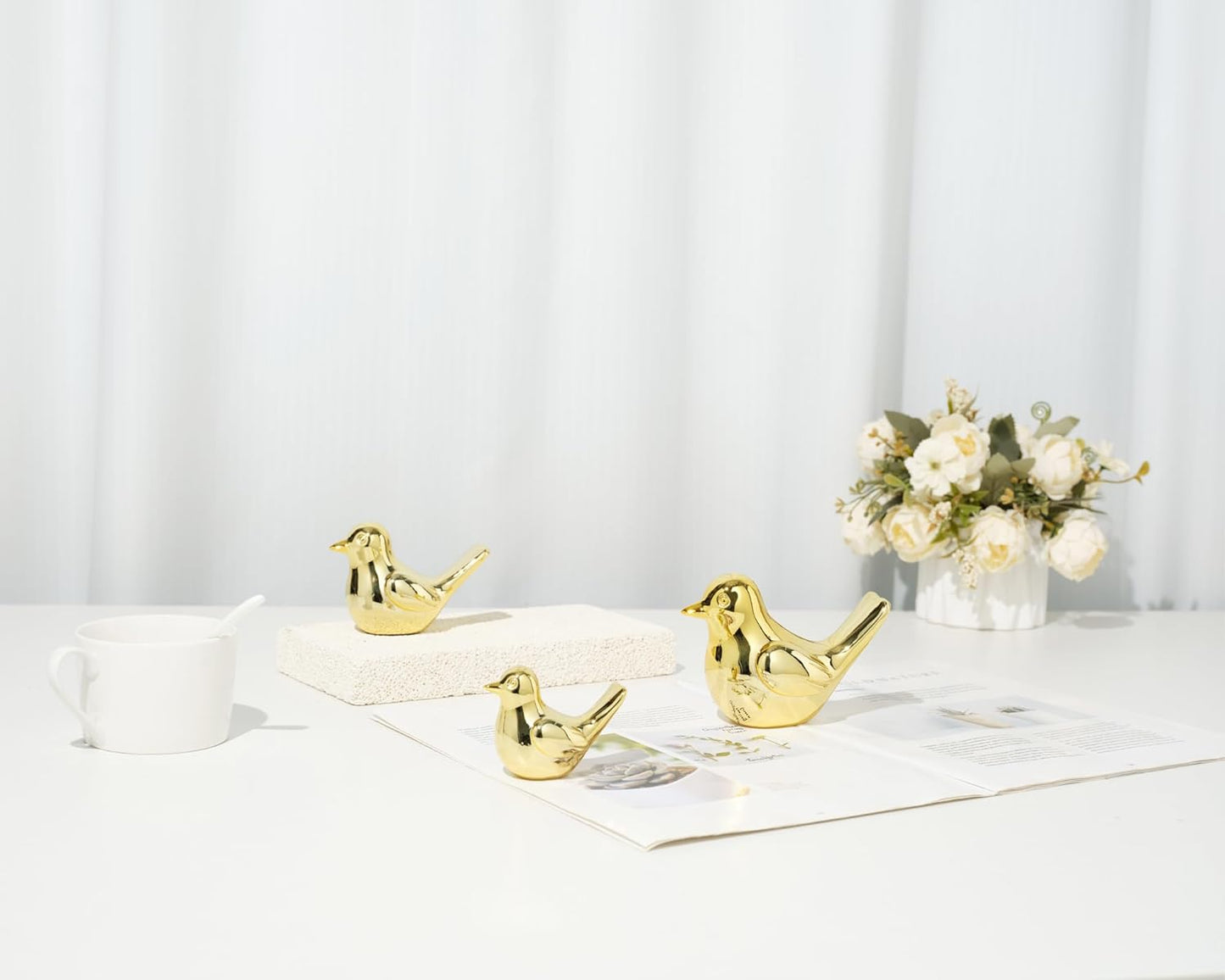 Big Bird Statue, 2-Pack 5 inch Shiny Gold Accent Knick Knacks Gifts, for Home Office Shelf Desk Coffee Table Decoration