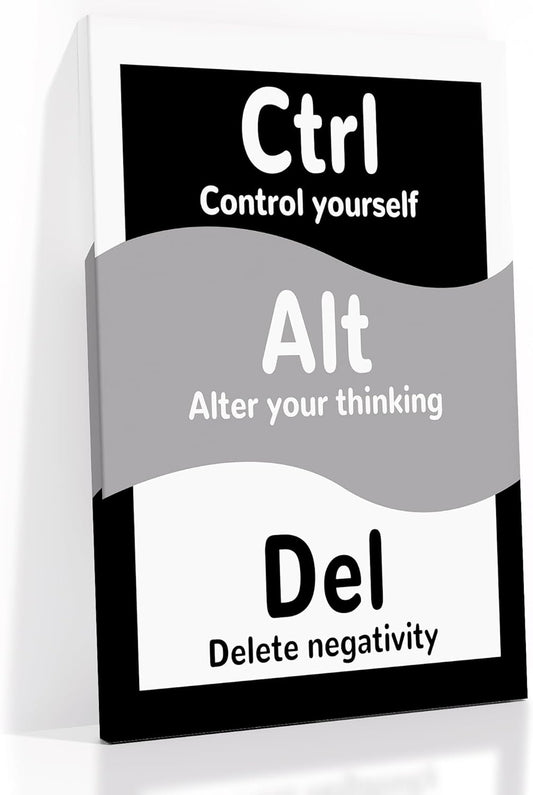 Inspirational Canvas Wall Art Ctrl Alt Del Motivational Home Decor Entrepreneur Quotes Picture Poster Modern Inspiring Artwork for Modern Home Bedroom Bathroom Gym Stretched and Framed [12''Wx18''H]