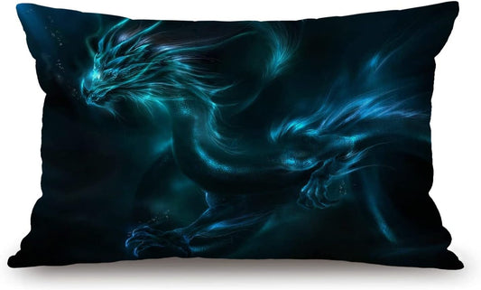 Cool Blue Dragon Cotton Linen Decorative Throw Pillow Case Cushion Cover Pillowcase for Couch Sofa Bed,12 X 20 Inches