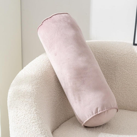 Cylinder Bolster Throw Pillow Roll Neck Pillow Velvet Round Bolster Decorative Throw Pillow for Couch & Bed Cervical Neck Pillow for Neck Home Office Car Decor (Pink)