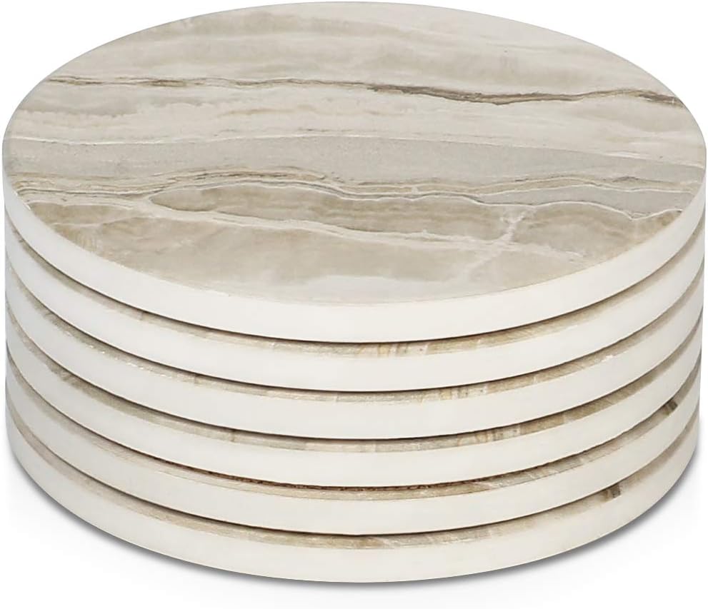 LIFVER Coasters Set of 6, Absorbent Drink Coasters, Marble Style Ceramic Stone Coaster for Drink Tabletop Protection, Modern Coaster Ideal for Home Decor Coffee Table House Warming Gifts