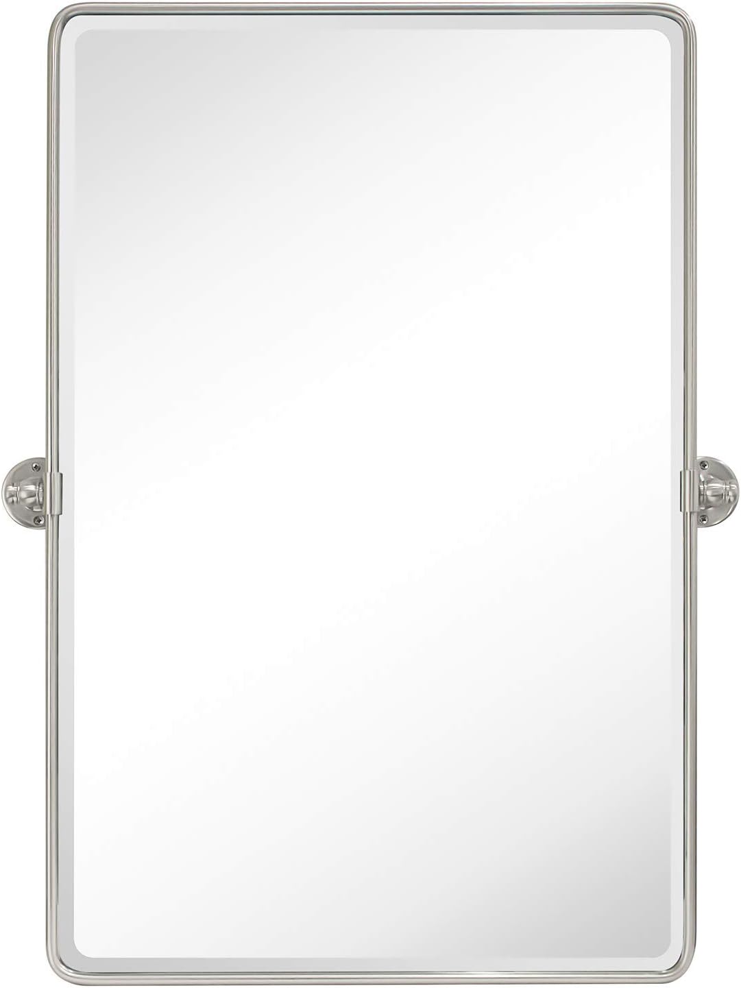 Farmhouse Pivot Rectangle Bathroom Mirror Brushed Nickel Metal Framed Tilting Beveled Vanity Mirrors for Wall, Overall 23.91 x 30 inches (Mirrror 20 x 30 inches)