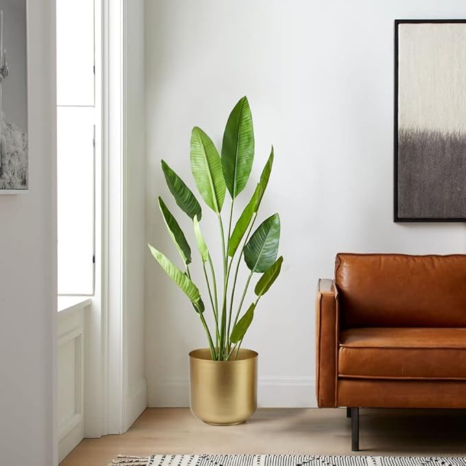 Vixdonos Large Gold Planters Metal Aloe Brass-Tone Plant Pots Indoor Decorative Flower Pots with Drain Holes(8+7.1Inch)