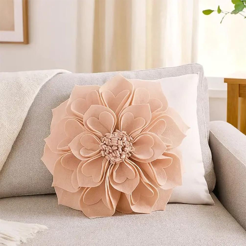 Fennco Styles Handmade 3D Heart-Shaped Petals Flower Decorative Throw Pillow Cover Only - 13" Round Rose Floral Pillow Case for Couch, Home Décor and Holiday, Housewarming Gift