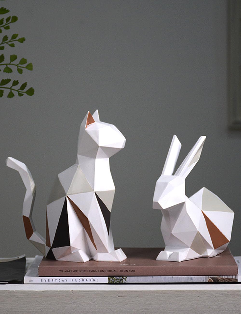 HAUCOZE Rabbit Statue Bunny Decor Geometric Arts Modern Figurine Polyresin 6.1inch