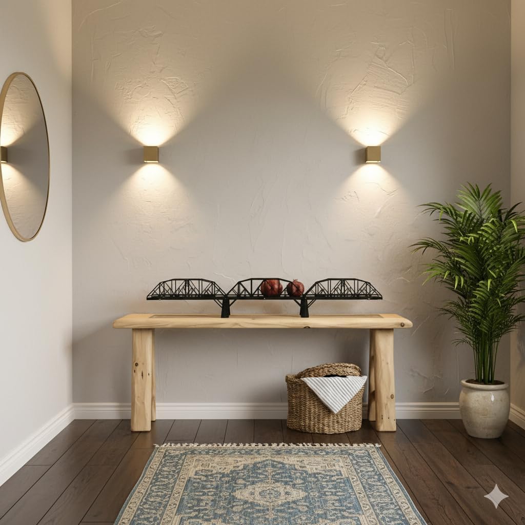 Metal Bridge Shelf – Iron Floating Shelf for Wall or Desk Use – Decorative Storage Rack for Books, Plants & Home Decor – Wall-Mounted or Tabletop Display (Trenton Black)