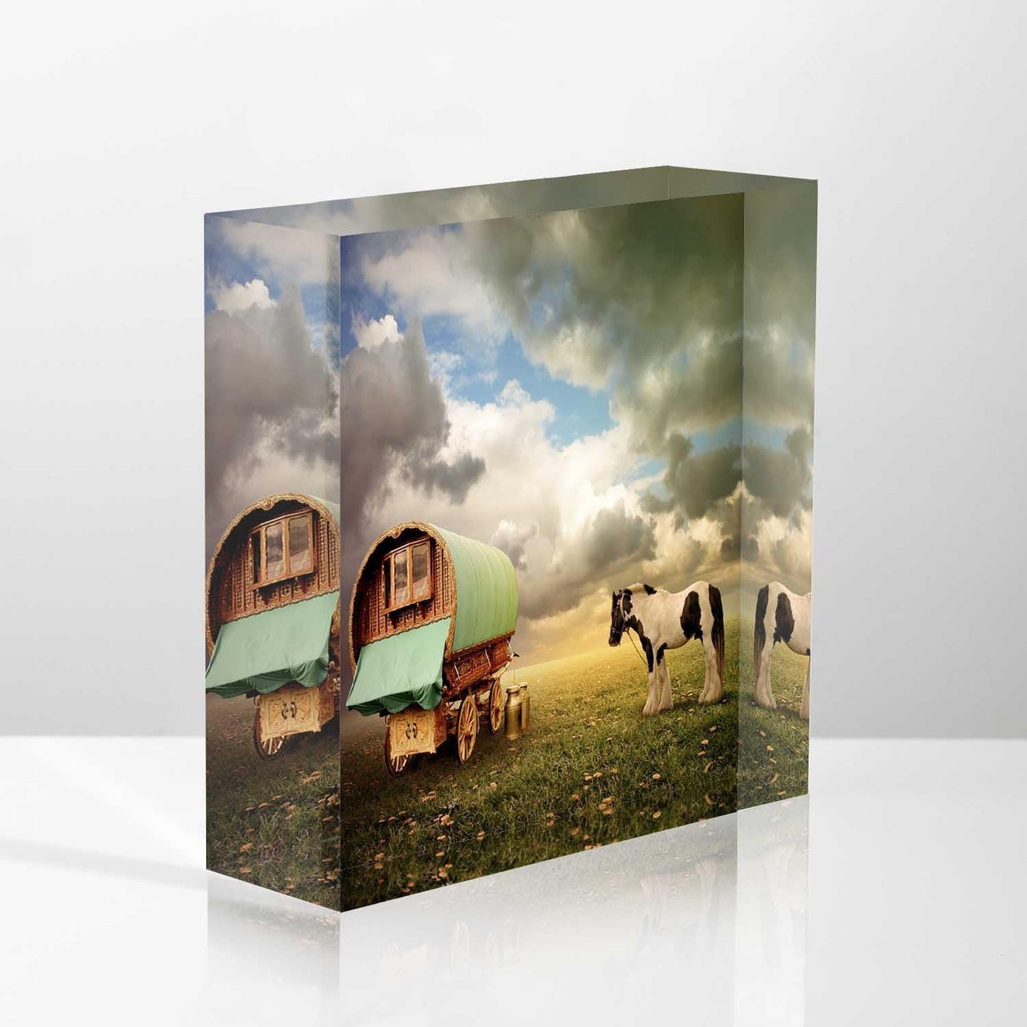 Desk Ornaments Old Caravan, Trailer, Wagon With A Horse Acrylic Desk Decor 4x4 Tabletop Wall Sign - Appreciation Presents for Coworkers - Presents for the Friends - Housewarming Presents