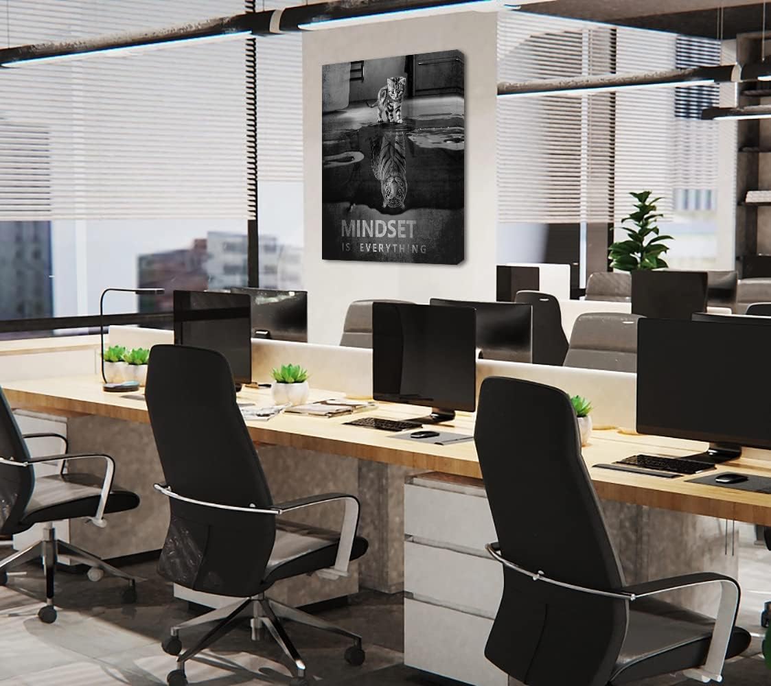 Inspirational Canvas Wall Art Motivational Framed Office Artwork Mindset Is Everything Wall Decor Framed Ready to Hang-12x16 inches