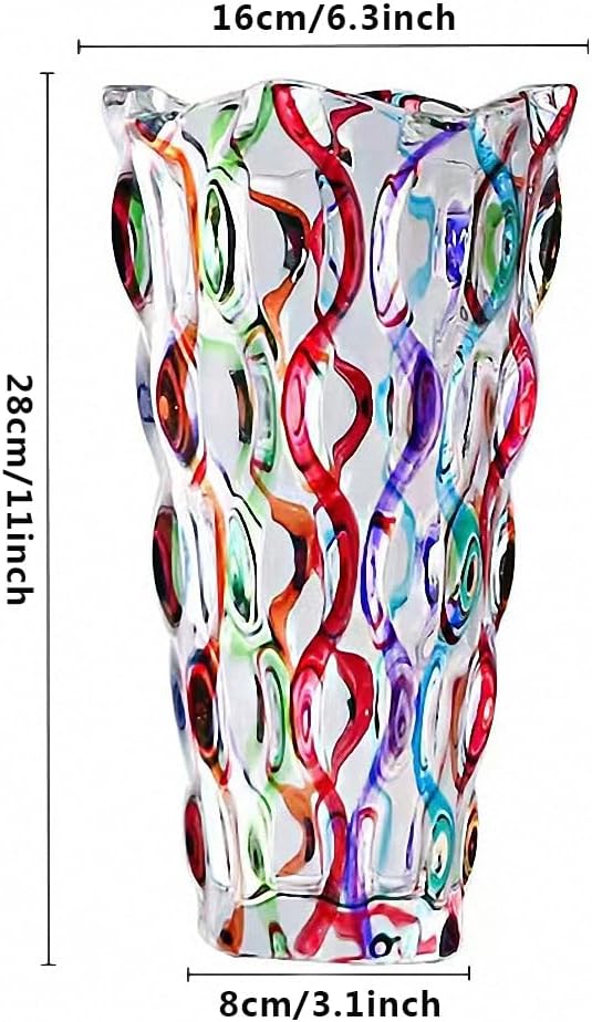 Hand Painted Colorful Vase 11" Tall,Flower Vase Decor for Home Dining Table Living Room,Office Wedding Holiday Party,Handmade Decorative Flower Vase (Colorful)