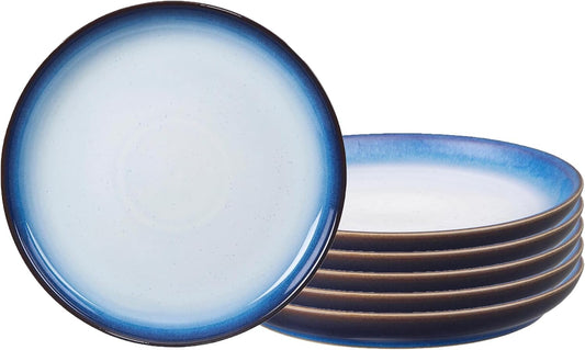 Denby - Blue Haze Coupe Dinner Plates Set of 6 - Dishwasher Microwave Oven Safe - Scratch Chip Resistant - Large Ceramic Stoneware Dinnerware Plates Set