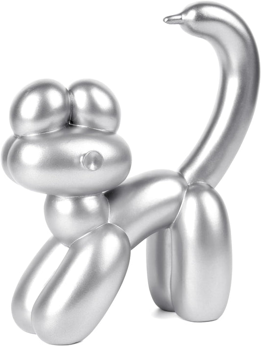 Cute Balloon Cat Statue Decor - 7.8 Inch Modern Cat Statue Ornament, Home Crafts Living Room Desktop Bedroom Sculpture Decoration (Silver, Large)