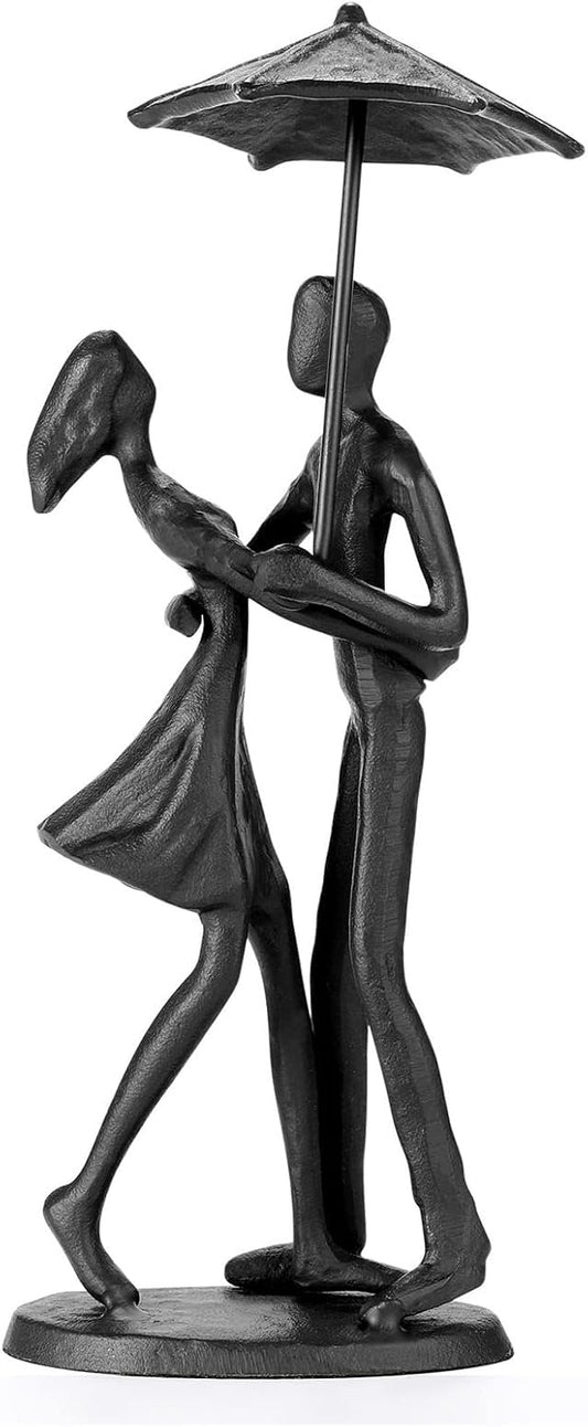 Loving Couple Under Umbrella Bronze Sculpture, Handcrafted Art Metal Statue Romantic Art Iron Statue 6th 11th 20th 40th 50th for Couple