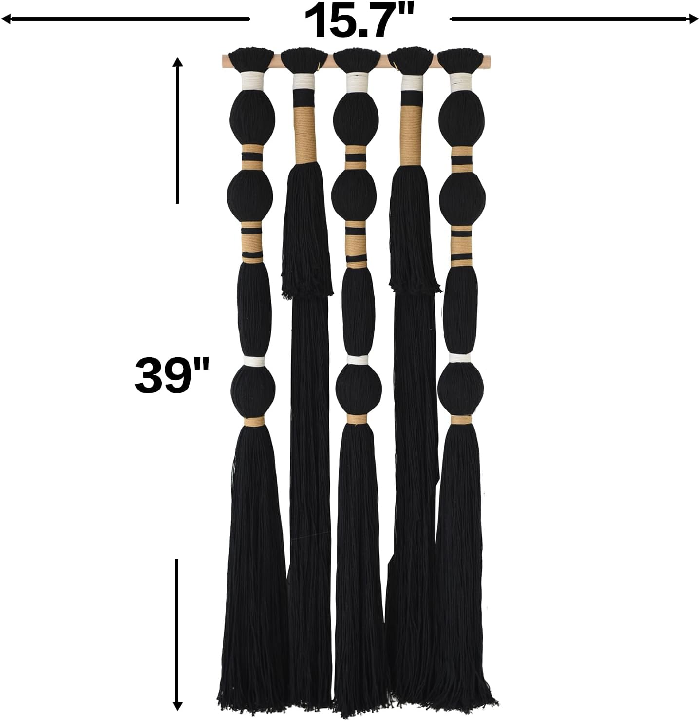 Flber Macrame Wall Hanging Black Sphericity Cotton Tassels Textile Hanging Geometric Yarn Wall Art for Bedroom Living Room Decor 15.7" W x 39" L