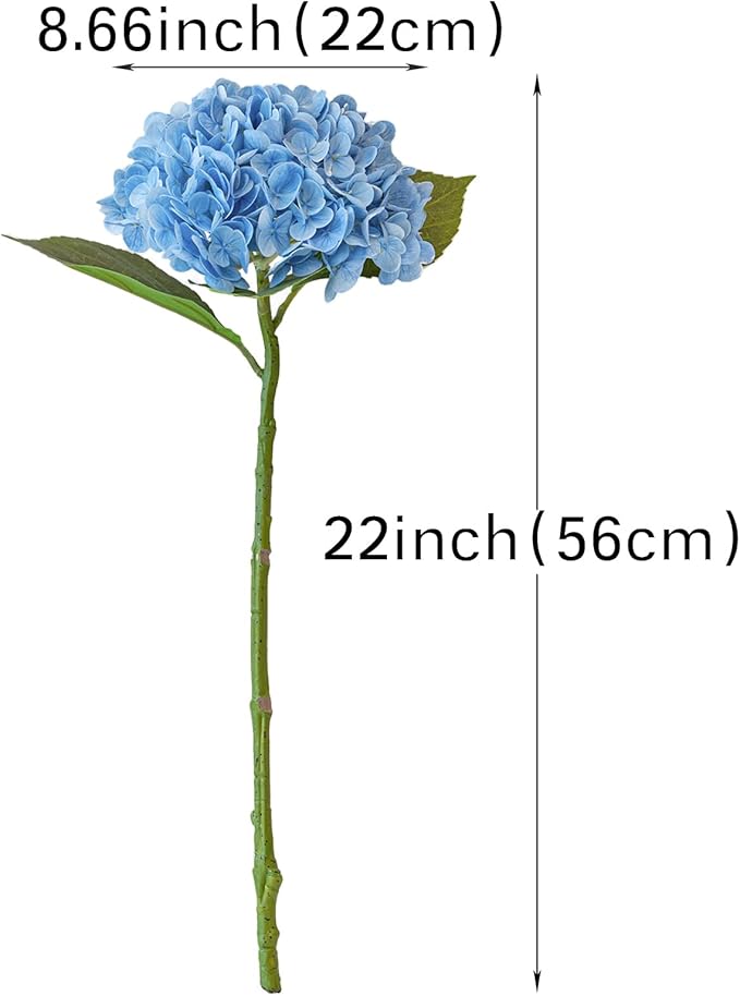 3PCS 22 inch Realistic Artificial Hydrangea Large Real Touch Flowers Artificial Flowers Dry Flowers Outdoor Wedding Christmas Office Family Party Living Room Table Decoration (Blue)