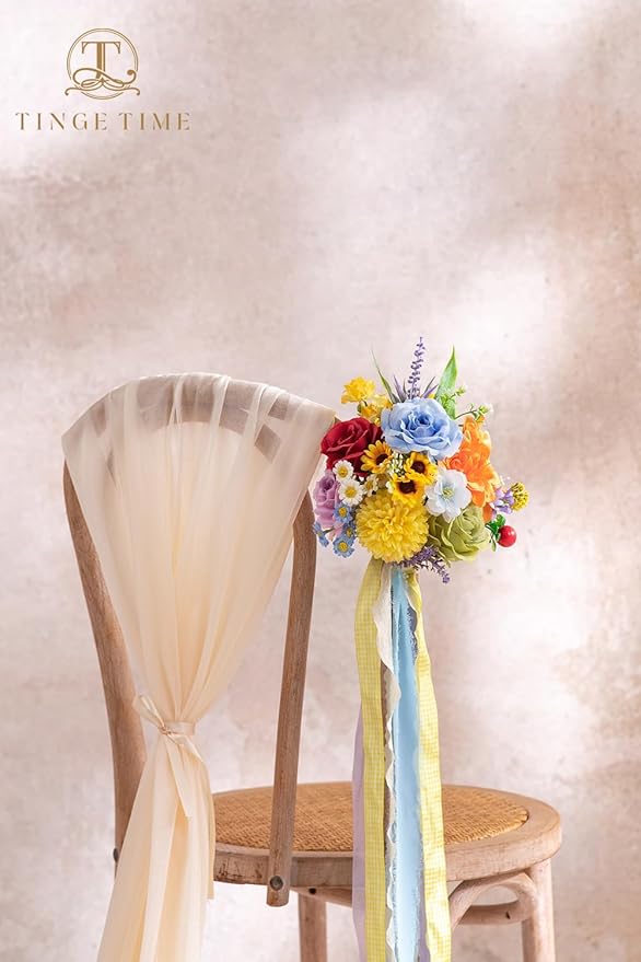 TINGE TIME Fake Flowers Artificial Flowers Peonies Bulbous Chrysanthemum Daisy Hydrangea Sunflower Violets Dahlia Daffodils Epiphyllum Orchid Cherry Blossom Camellia Leyaron (Rainbow Colorful)