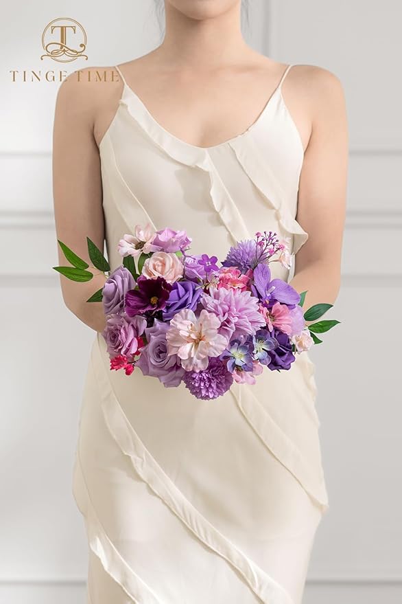 TINGE TIME Fake Flowers Artificial Flowers Peonies Bulbous Chrysanthemum Daisy Hydrangea Sunflower Violets Dahlia Daffodils Epiphyllum Orchid Cherry Blossom Camellia Leyaron (Purple)