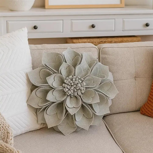 Fennco Styles Handmade 3D Heart-Shaped Petals Flower Decorative Throw Pillow Cover Only - 13" Round Grey Floral Pillow Case for Couch, Home Décor and Holiday, Housewarming Gift