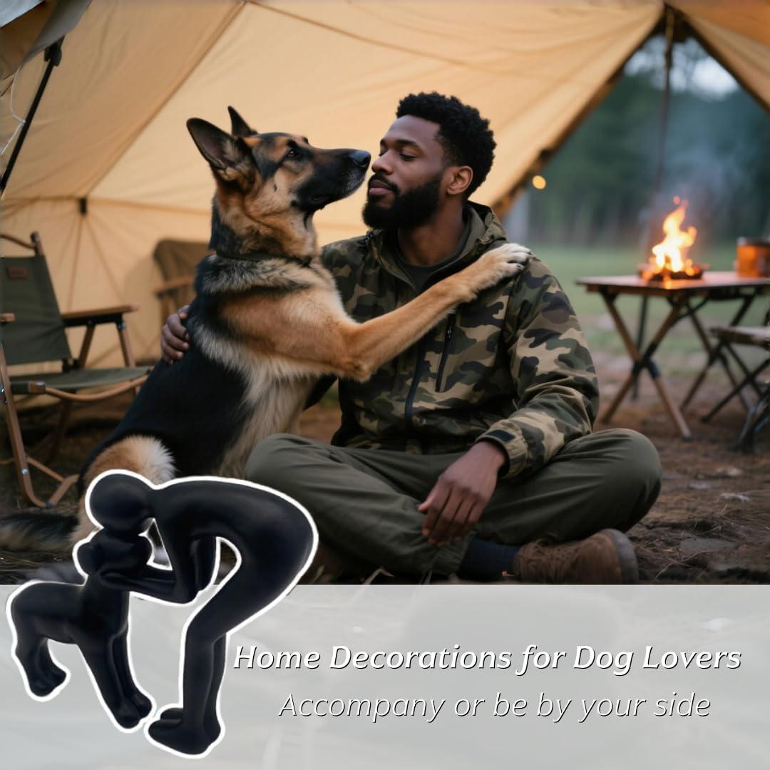 Black Human and Dog Statue Decoration, Cute Pet Sculpture Home Decor Tabletop Ornament Office Living Room Bedroom Home, for Dog Lovers Friends Family Decoration