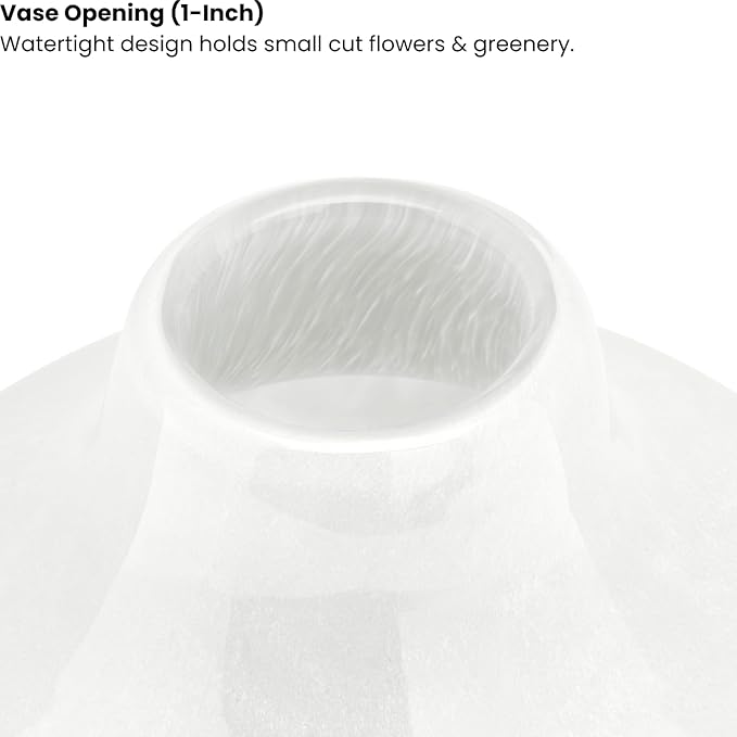 Torre & Tagus 4" Mouth Blown Art Glass Vase for Flowers - Opaque White Small Table Vase & Handmade Small White Accent for Modern Home Decor, Neutral Bud Vases as Decorative Shelf Decor or Wedding