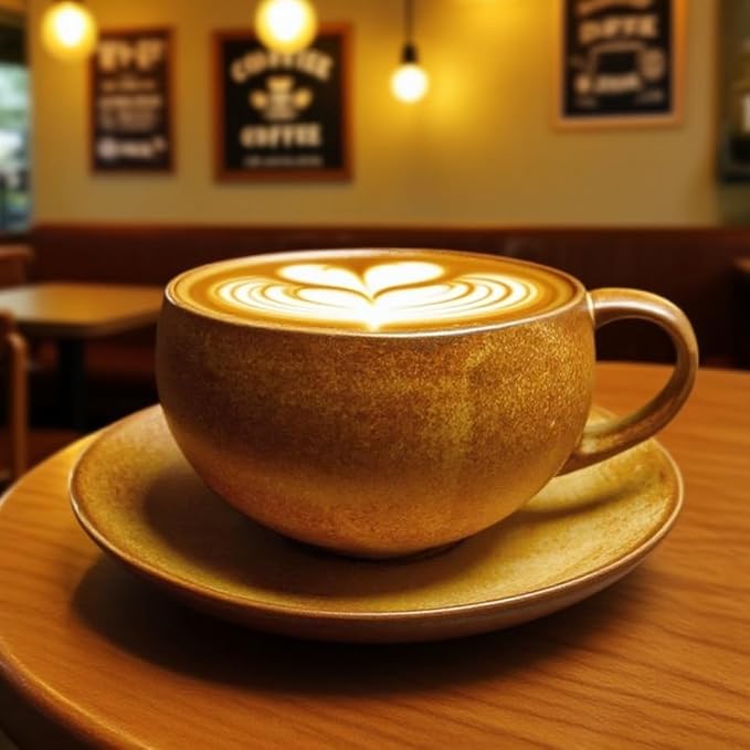 Vintage Yellow Fall Ceramic Coffee Mug with Saucer Set 9.5 Oz Porcelain Coffee Mug Set for Cappuccino,Lattes,Tea,Coffee Lovers Thanksgiving Gifts CM10 (Yellow 02)