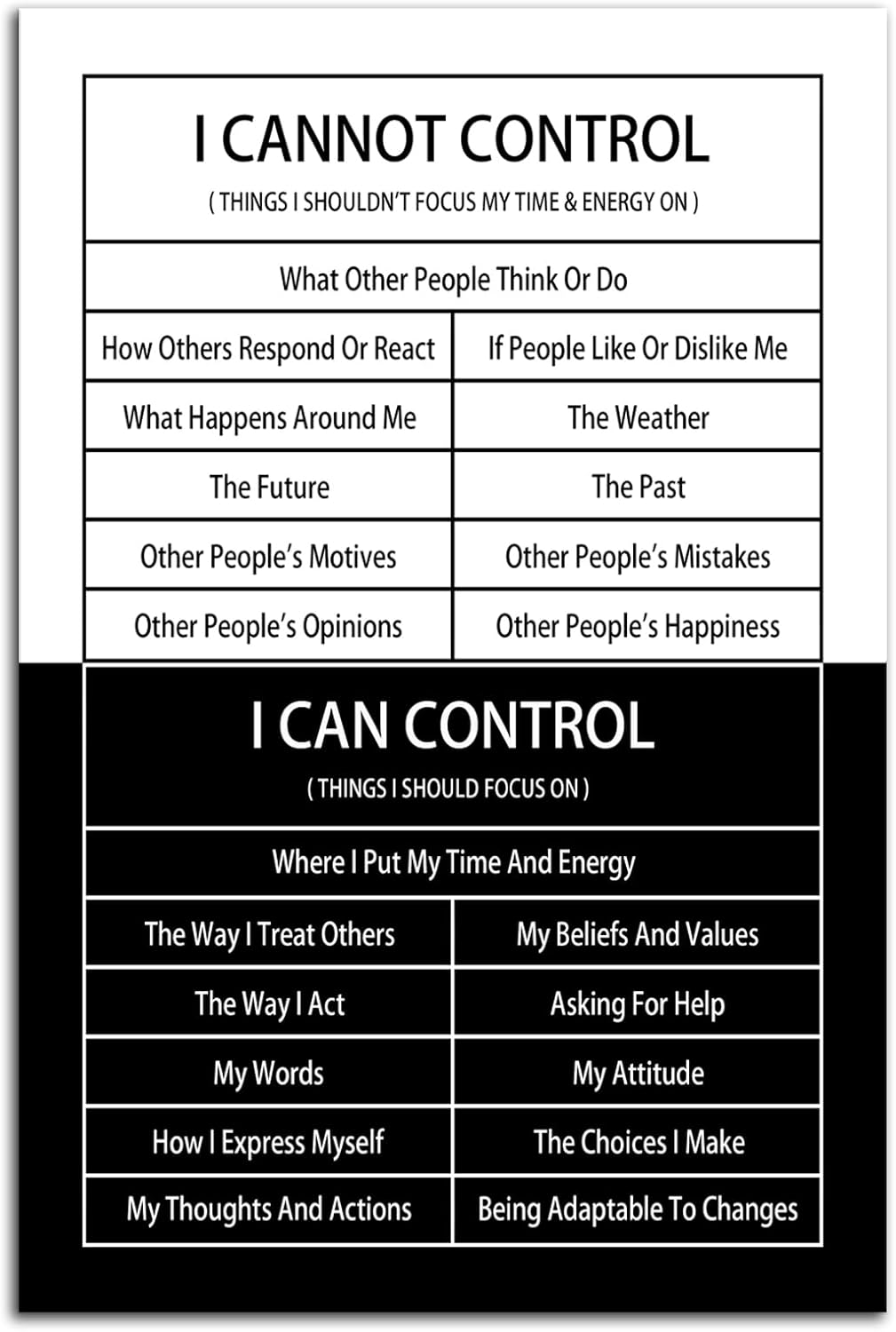 Inspirational Quotes Canvas Wall Art Motivational I Cannot Control or I Can Control Inspiring Poster Prints Entrepreneur Quote Modern Home Office Bedroom Wall Decor Ready to Hang[12''W X 18''H]