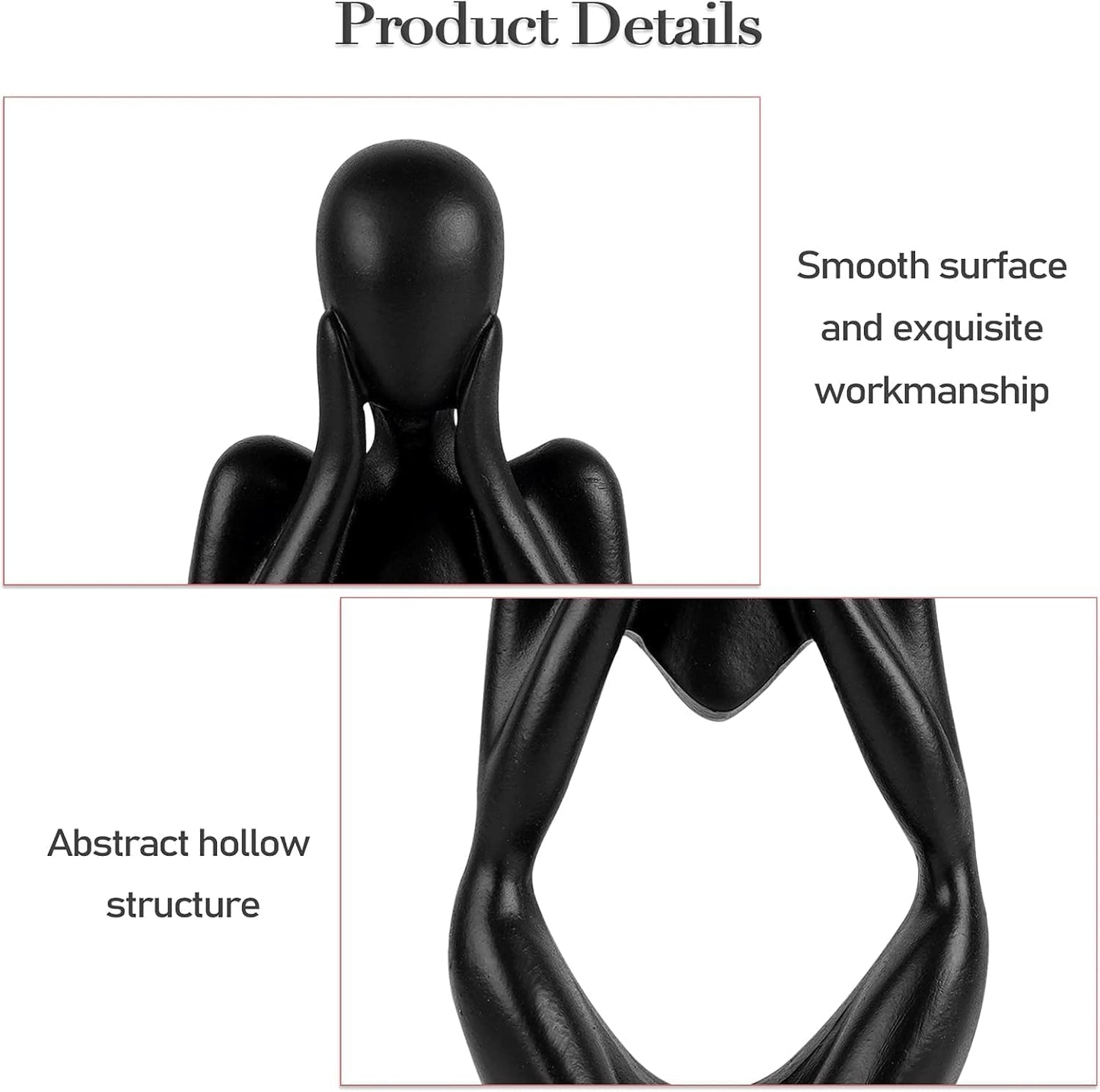 Creative Resin Thinker Minimal Abstract Art Sculpture Statue Figurines Home Office Bookshelf Desktop Decor (Black, Focus, Small)