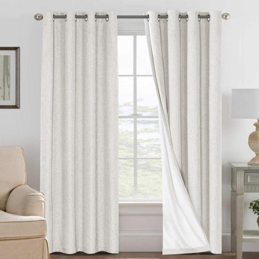 H.VERSAILTEX Ivory Blackout Curtains for Bedroom, Linen Blackout Curtains 108 Inches Long 100% Blackout Thermal Insulated Textured Curtain Draperies Grommet with White Liner, 2 Panels, Ivory
