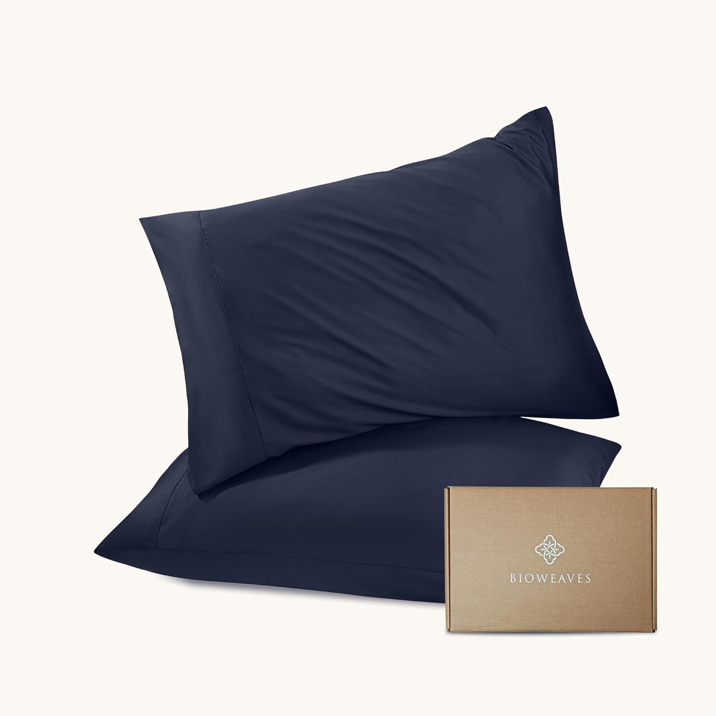 Bioweaves 100% Organic Cotton Envelope Pillow Cases 300 Thread Count Soft Sateen Weave GOTS Certified – 20 X 27, Set of 2, Navy Blue