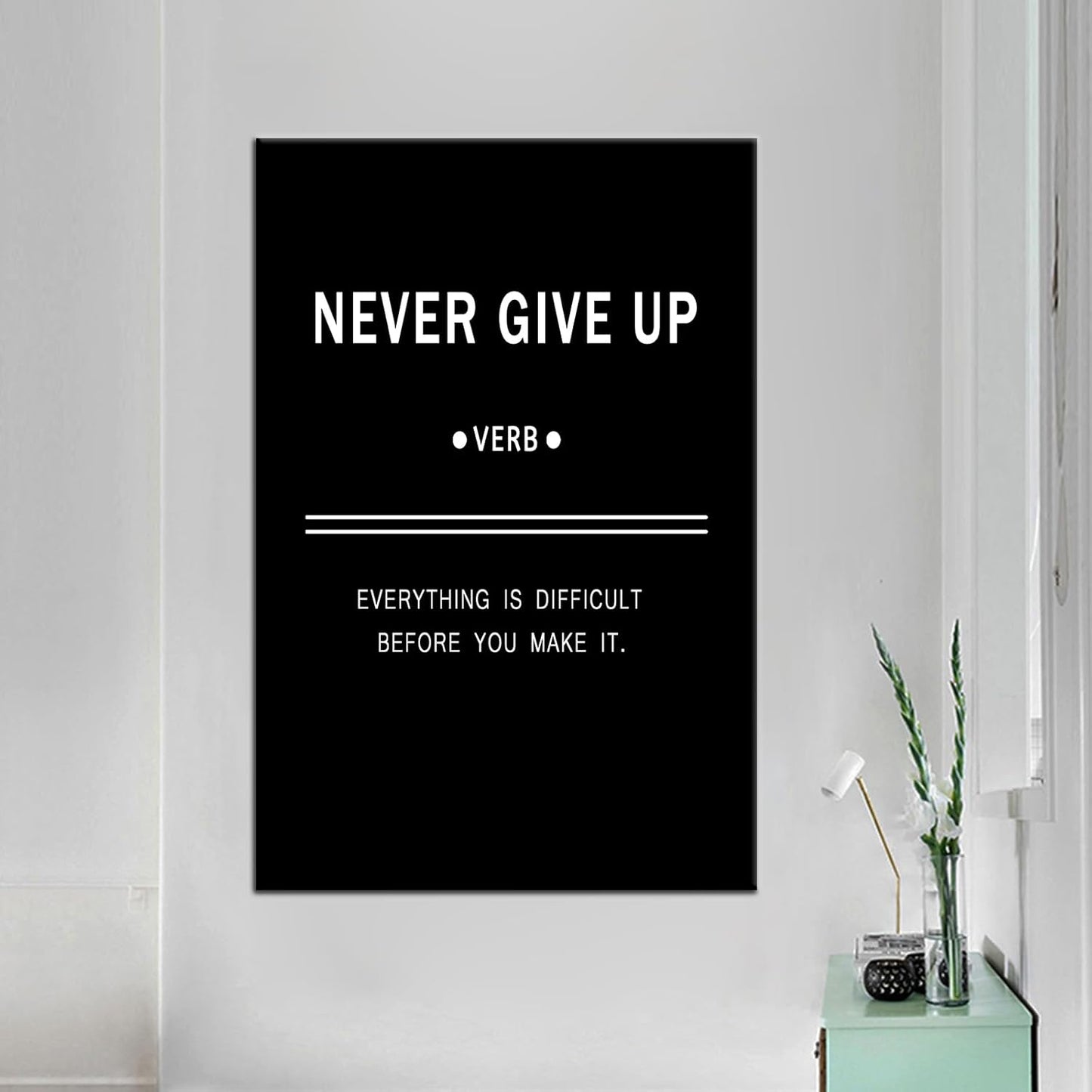 Inspirational Canvas Wall Art Motivational Never Give Up Painting Success Picture Poster Positive Motto Office Quotes Print Artwork for Living Room Workplace Stretched Ready to Hang [24''Wx36''H]
