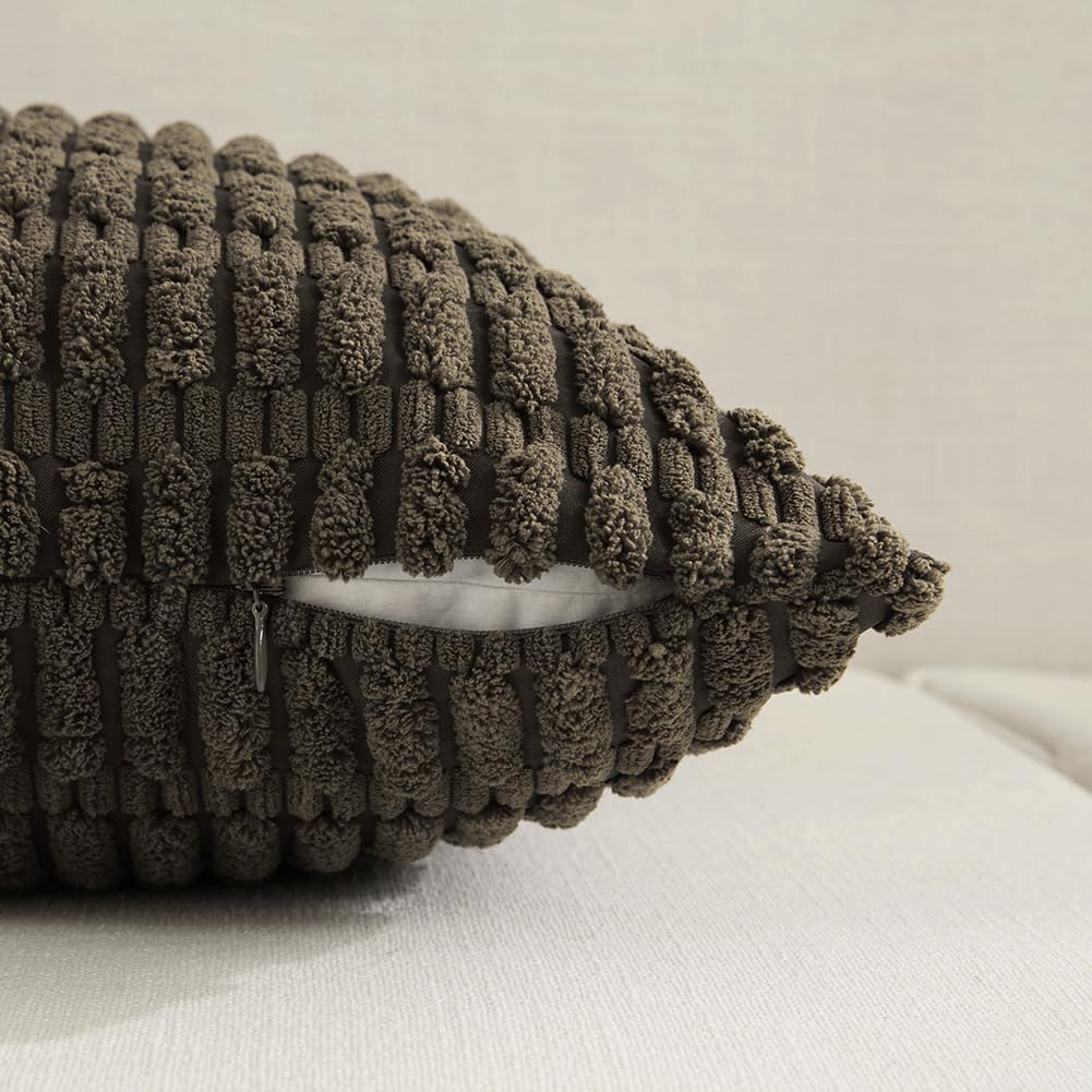 Fancy Homi 4 Packs Boho Dark Brown Decorative Throw Pillow Covers 14x14 Inch for Living Room Couch Bed Sofa, Rustic Modern Farmhouse Home Decor, Soft Plush Corduroy Cute Square Cushion Case 35x35 cm